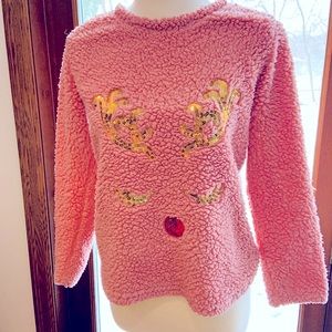 Reindeer sequin fuzzy sweater